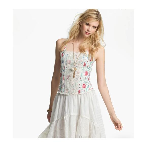 Free People Tops - New Free People Miss Lizzy Floral Corset Top $98 SIZE 2 White Zip Lace Detail